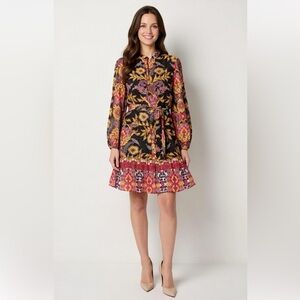 Maia Bohemian Long Sleeve Floral Fit and Flare Chiffon Lurex Dress size 10